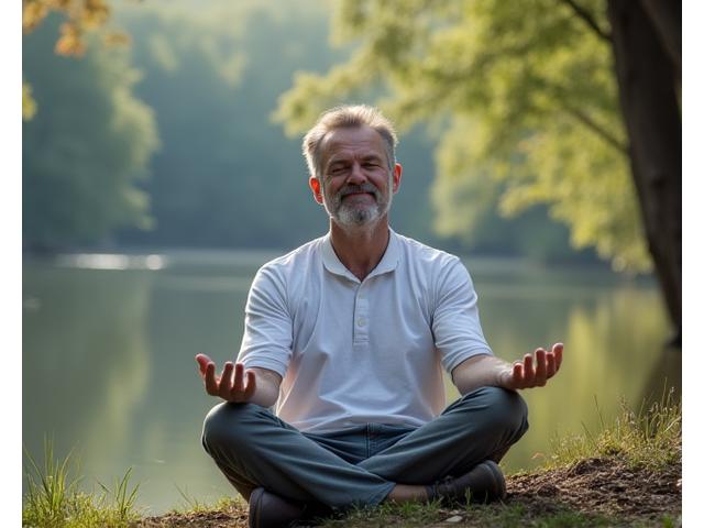 Man meditating in a calm, natural setting, symbolizing mental clarity